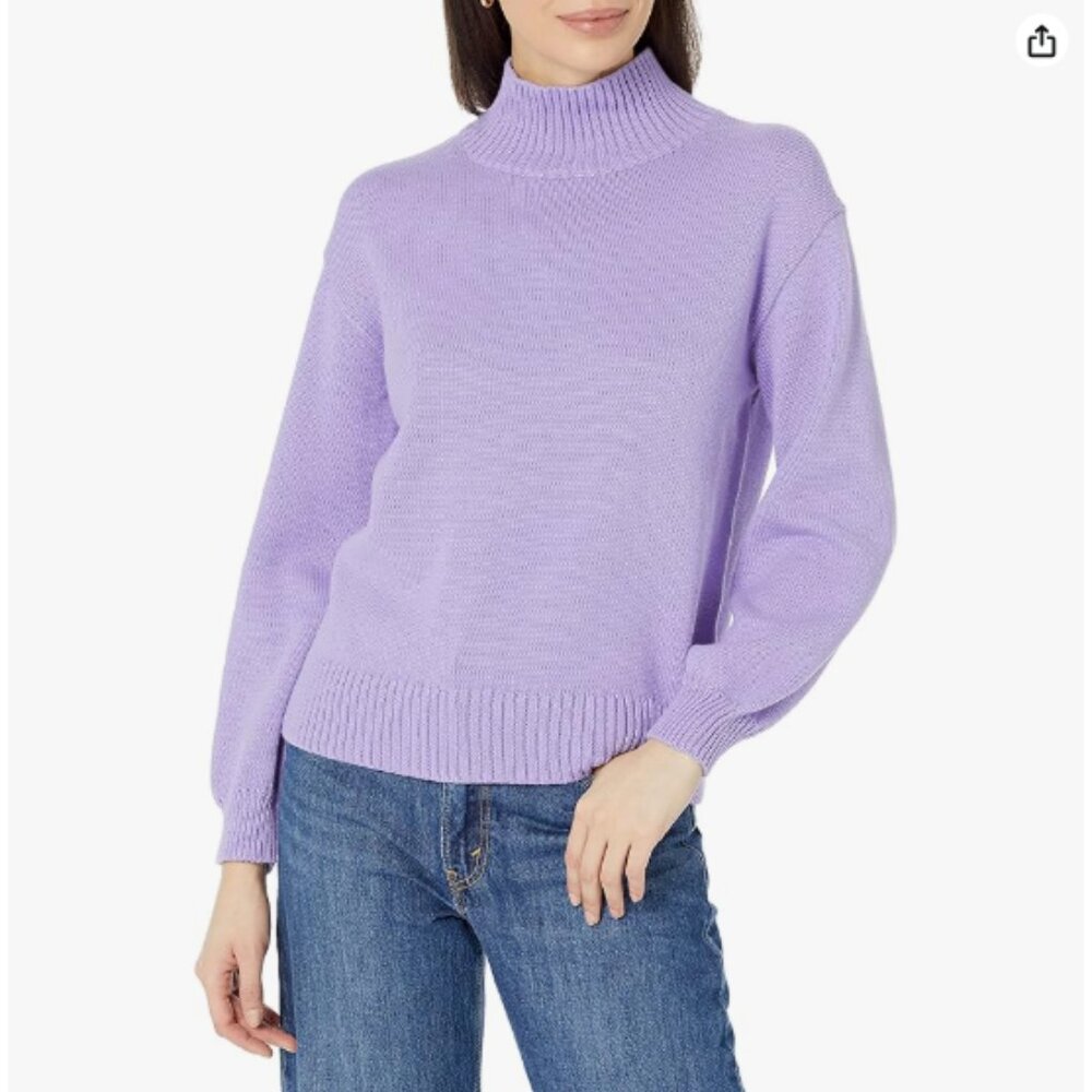 Womens Pull-Over Cotton Sweaters, Funnel-Neck - Purple - XS